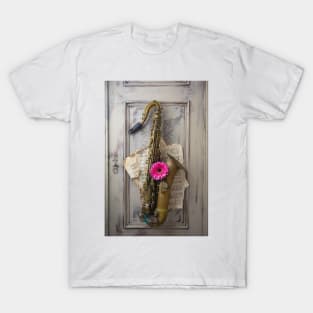 Old Saxophone With Pink Daisy T-Shirt